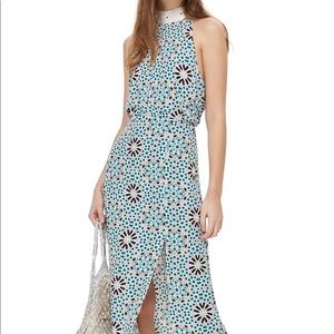 TOPSHOP Geo Tie Neck Halter Midi Dress